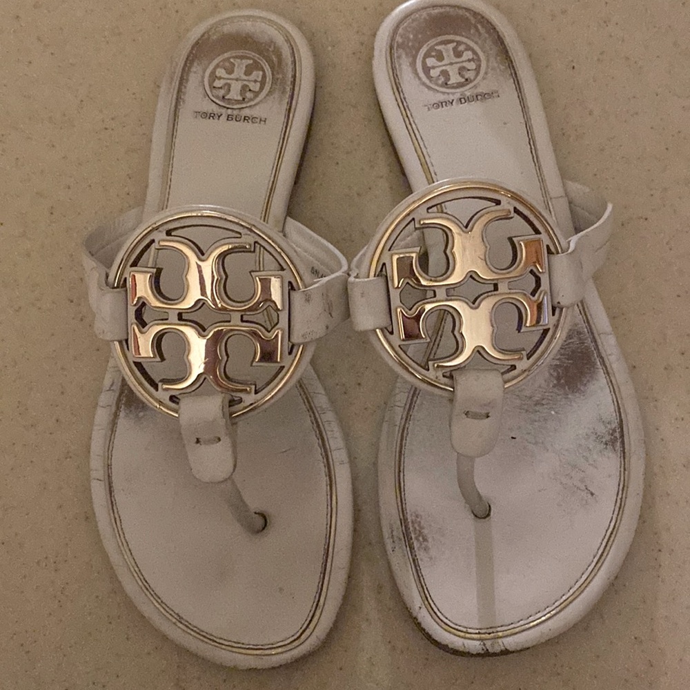 tory burch white and gold miller sandal size 8